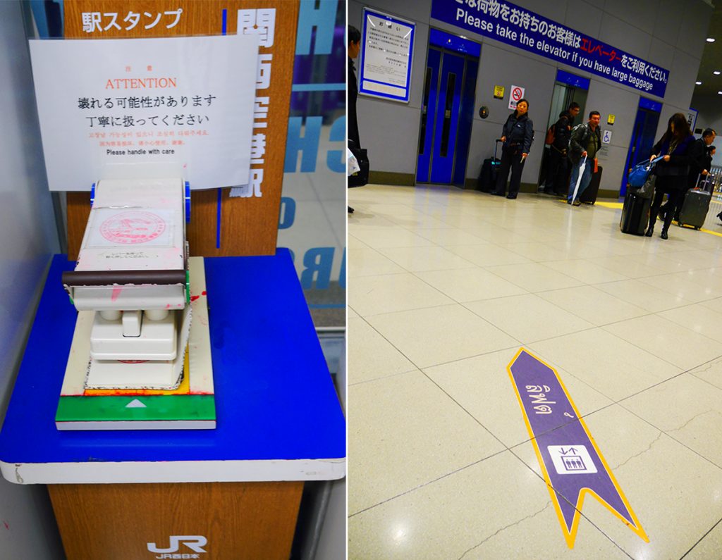 จุด Stamp ตราสัญลักษณ์ วางไว้ใน JR Ticket Office ใครสะสมต้องห้ามพลาด และที่น่ารักอีกอย่าง มีเครื่องหมายชี้ทางไปลิฟต์เป็นภาษาไทยด้วย เอาใจคนไทยสุดๆ : เที่ยวญี่ปุ่นฝั่นตะวันตก ด้วย Setouchi Pass (เซโตะอุจิ พาส)