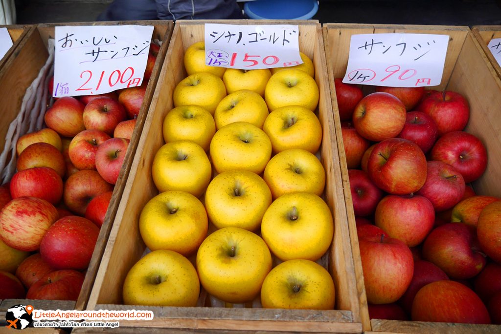 แอปเปิ้ลสด ของขึ้นชื่อของจังหวัดอาโอโมริ ที่ตลาด Mutsu-minato Ekimae Asaichi