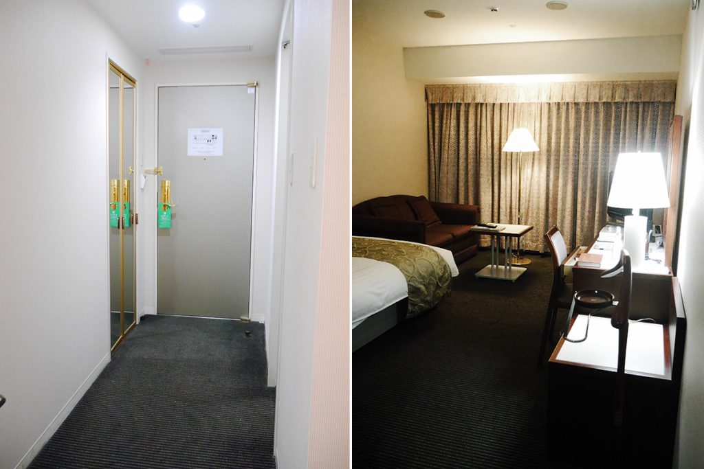 ทางเดินไปห้องพักและบรรยากาศห้องพัก ที่ Hotel_Aomori : ที่พักที่อาโอโมริ