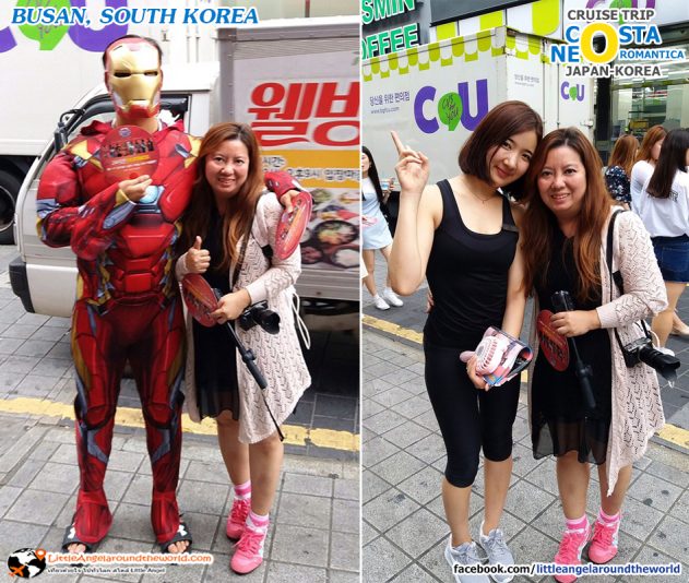 เจอ Iron Man กับสาวสวยบยืนแจกพัดโปรโมท น่ารักเชียว seomyeon ย่านช้อปปิ้งดังของปูซาน : ทริปล่องเรือญี่ปุ่น เกาหลี Costa neoRomantica